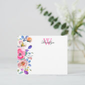 Blush Pink Floral Botanical Monogrammed Note Kaart (Staand voorkant)