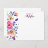 Blush Pink Floral Botanical Monogrammed Note Kaart (Voorkant / Achterkant)