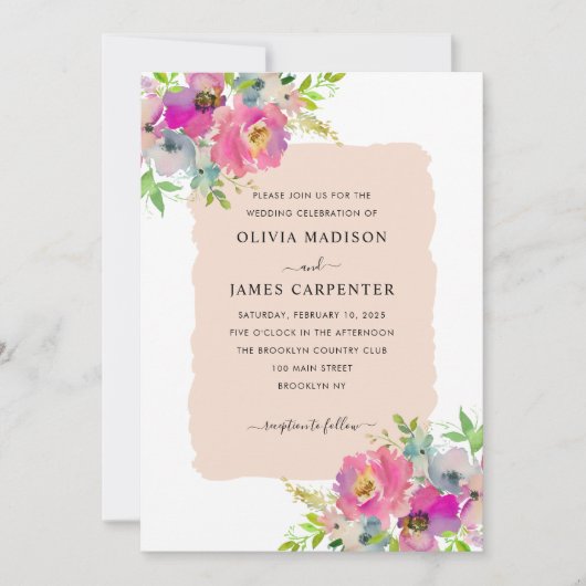 Blush Pink Floral Botanical Spring Wedding Kaart (Voorkant)