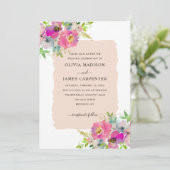 Blush Pink Floral Botanical Spring Wedding Kaart (Staand voorkant)