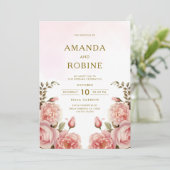 Blush Pink Floral Botanische bruiloft uitnodiging (Staand voorkant)