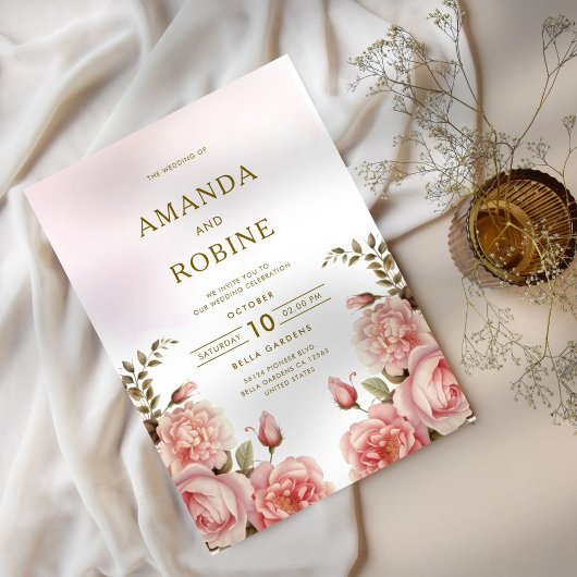 Blush Pink Floral Botanische bruiloft uitnodiging