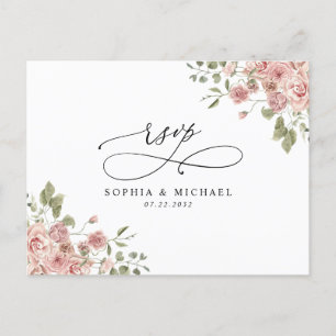 Blush Pink Floral Botanische QR Code Weddenschap R Briefkaart