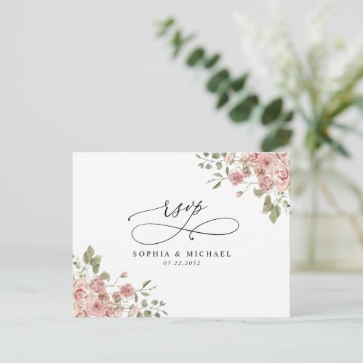 Blush Pink Floral Botanische QR Code Weddenschap R Briefkaart (Staand voorkant)