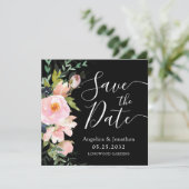Blush Pink Floral Bouquet & Black Save the Date (Staand voorkant)