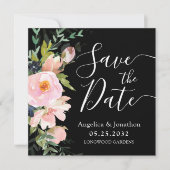 Blush Pink Floral Bouquet & Black Save the Date (Voorkant)