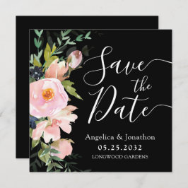 Blush Pink Floral Bouquet & Black Save the Date