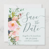 Blush Pink Floral Bouquet Light Blue Save the Date (Voorkant)
