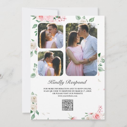Blush Pink Floral Bouquet QR Code Weddenschap Kaart (Achterkant)