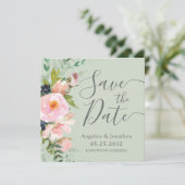 Blush Pink Floral Bouquet Sage Green Save the Date (Staand voorkant)