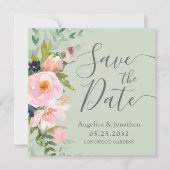 Blush Pink Floral Bouquet Sage Green Save the Date (Voorkant)