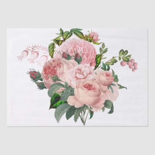 Blush Pink Floral Bouquet Waterverf Ontkoppeling Tissuepapier (Voorkant)