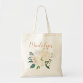 Blush Pink Floral Bouquet Wedding Bridesmaid Naam Tote Bag (Voorkant)