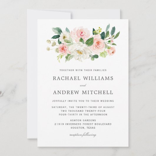 Blush Pink Floral Bouquet Wedding Kaart (Voorkant)