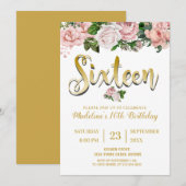 Blush Pink Floral Bouquet | Zoet 16 Kaart (Voorkant / Achterkant)