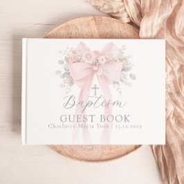 Blush Pink floral Bow Baby girl Baptism Gastenboek