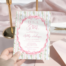 Blush Pink Floral Bow Het is een meisje Baby showe Kaart