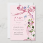 Blush Pink Floral Bow Wildflower Baby shower Kaart (Voorkant)