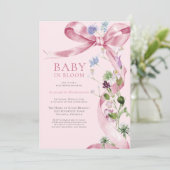 Blush Pink Floral Bow Wildflower Baby shower Kaart (Staand voorkant)