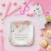 Blush Pink Floral Bridal Baby shower Verjaardag Papieren Bordje (Feest)