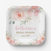 Blush Pink Floral Bridal Baby shower Verjaardag Papieren Bordje (Voorkant)