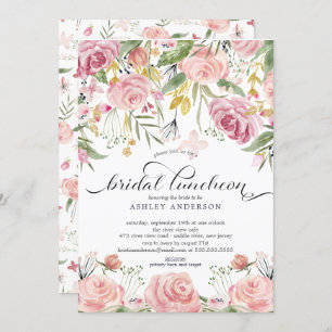 Blush Pink Floral Bridal Luncheon Kaart