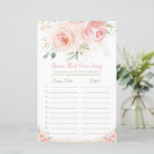 Blush Pink Floral Bridal Name that Love Song Game (Staand voorkant)