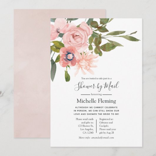 Blush Pink Floral Bridal of Baby shower per post Kaart (Voorkant / Achterkant)