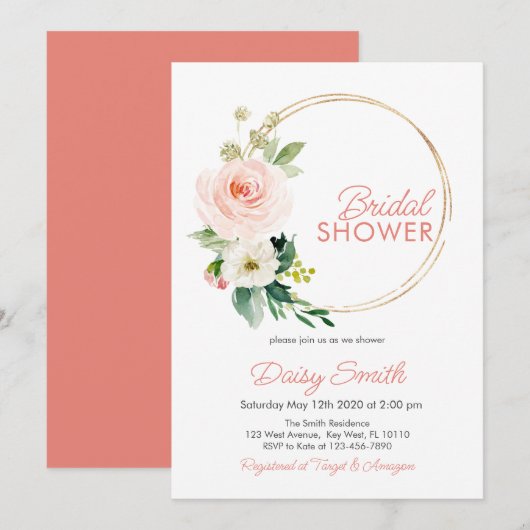 Blush Pink Floral Bridal Shower Kaart (Voorkant / Achterkant)