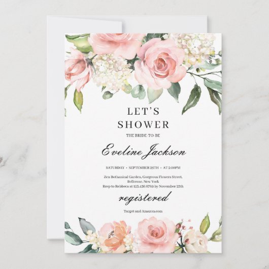 Blush Pink Floral Bridal Shower Kaart (Voorkant)