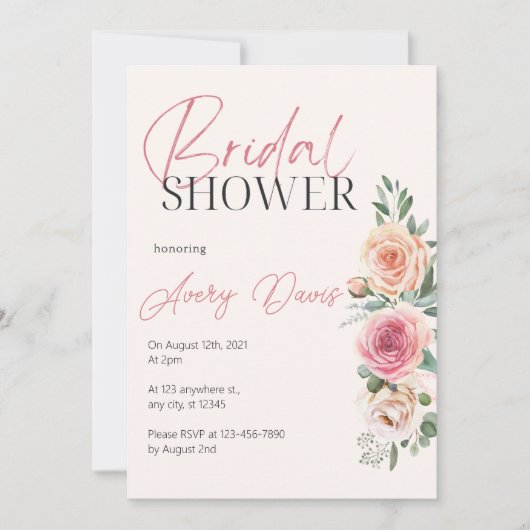 Blush Pink Floral Bridal Shower Save The Date (Voorkant)