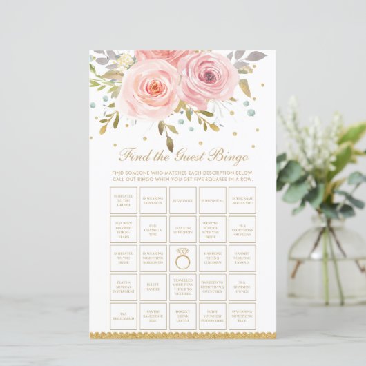 Blush Pink Floral Bridal vind het Game van de Gast (Staand voorkant)