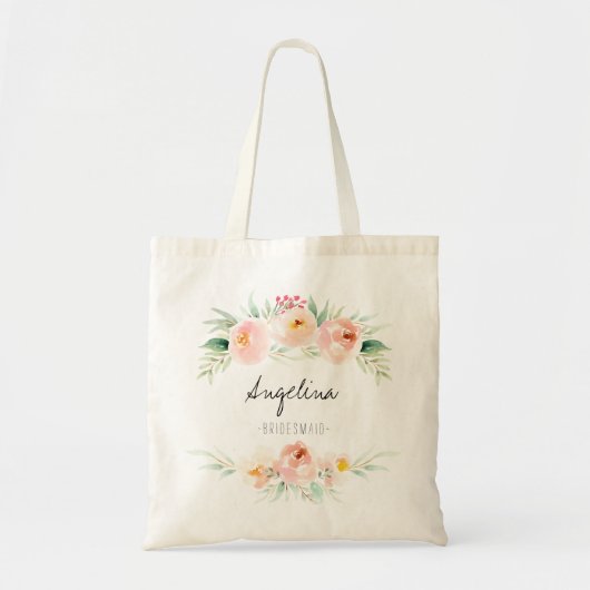 Blush Pink Floral Bridesmaid op maat Tote Bag (Voorkant)
