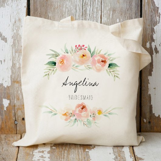 Blush Pink Floral Bridesmaid op maat Tote Bag
