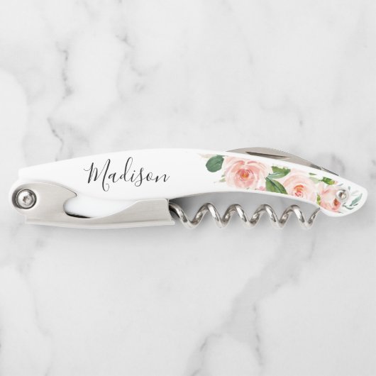 Blush Pink Floral Bridesmaid Voorstel Kurkentrekker (Voorkant)