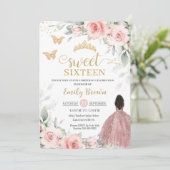 Blush Pink Floral Brown Princess Sweet Sixteen Kaart (Staand voorkant)