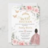 Blush Pink Floral Brown Princess Sweet Sixteen Kaart (Voorkant)