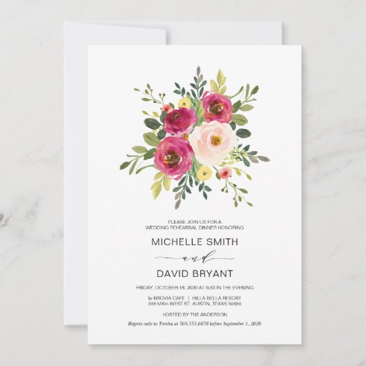 Blush Pink Floral, bruiloft Rehearsal Dinner Kaart (Voorkant)