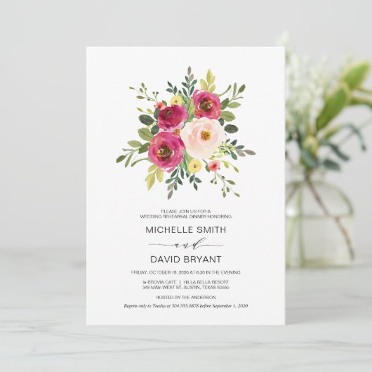 Blush Pink Floral, bruiloft Rehearsal Dinner Kaart (Staand voorkant)