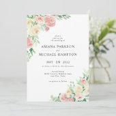 Blush Pink Floral bruiloft uitnodiging 4196 (Staand voorkant)