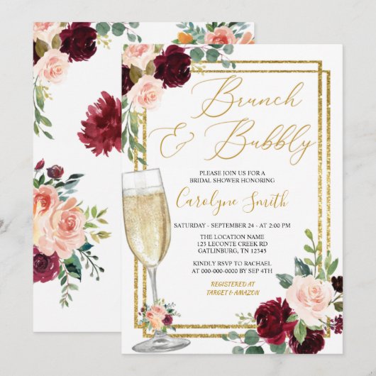 Blush Pink Floral Brunch en Bubble Vrijgezellenfee Kaart (Voorkant / Achterkant)