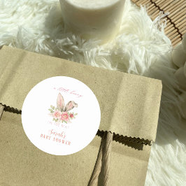 Blush Pink Floral Bunny ears Baby shower Ronde Sticker