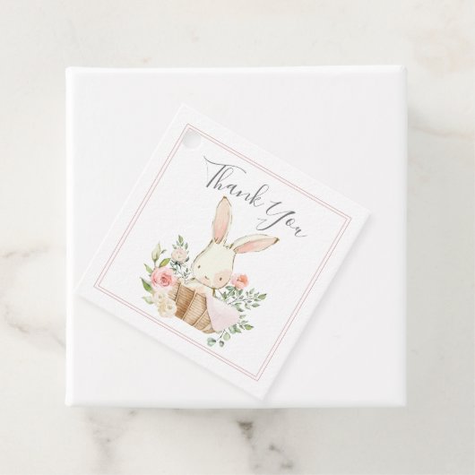 Blush Pink Floral Bunny Rabbit Baby shower Bedankjes Labels (In situ)
