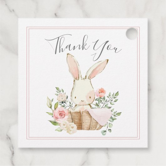 Blush Pink Floral Bunny Rabbit Baby shower Bedankjes Labels (Achterkant)