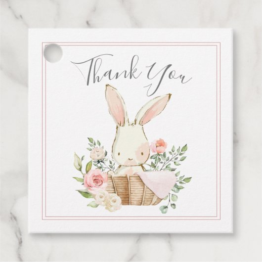 Blush Pink Floral Bunny Rabbit Baby shower Bedankjes Labels (Voorkant)