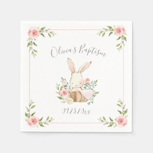 Blush Pink Floral Bunny Rabbit Baby shower Servet (Voorkant)