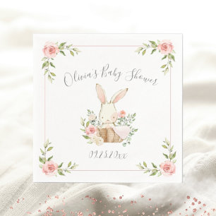 Blush Pink Floral Bunny Rabbit Baby shower Servet