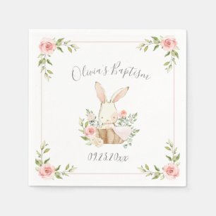 Blush Pink Floral Bunny Rabbit Baptisme Napkins Servet