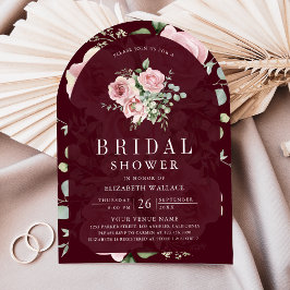 Blush Pink Floral Burgundy Bridal Shower Kaart