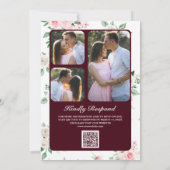 Blush Pink Floral Burgundy QR Code Weddenschap Kaart (Achterkant)